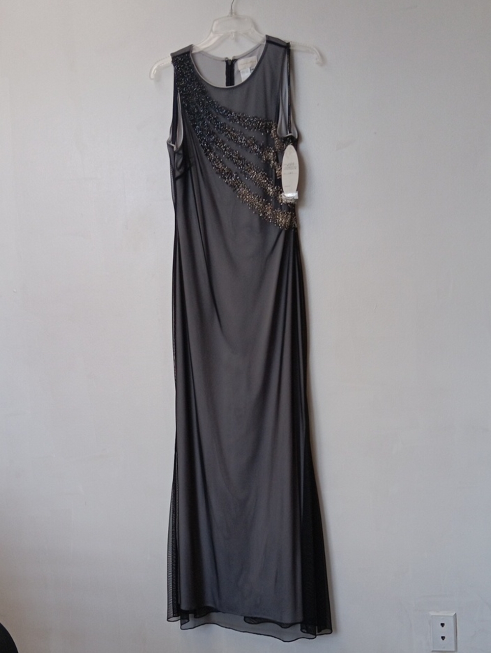 Beaded Sleeveless Black (Black Gunmetal Silver) Maxi Dress
